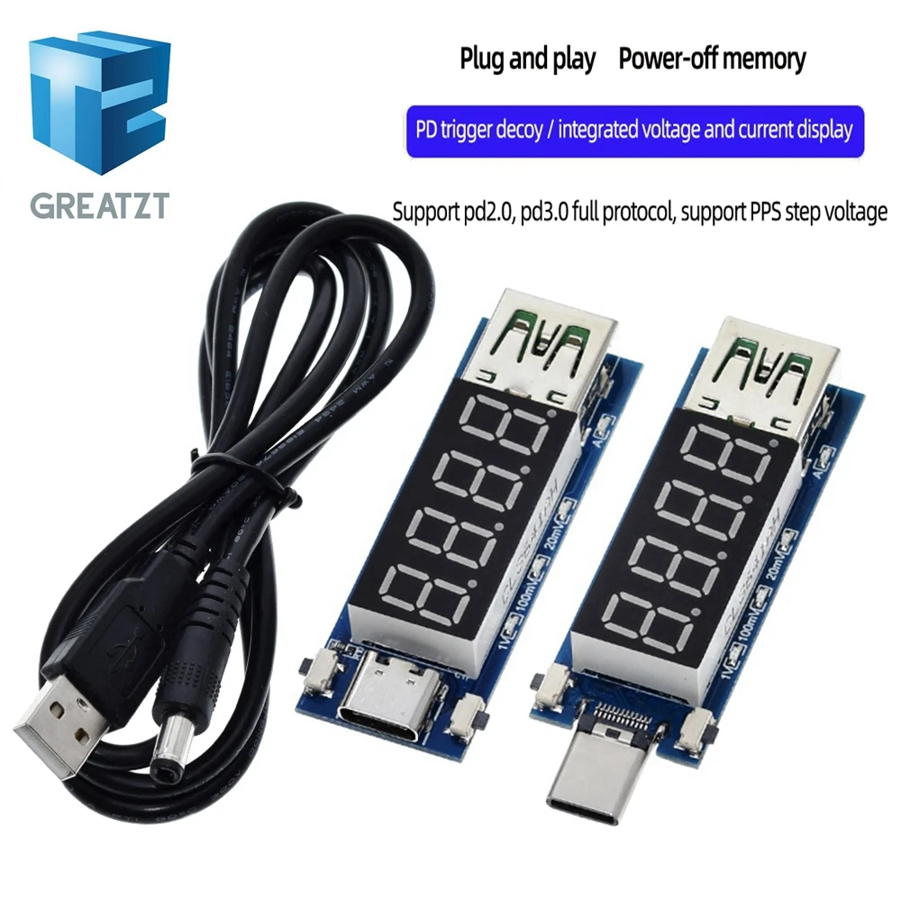 Тип C PD приманка модуль быстрой зарядки триггерный DC Цифровой дисплей измеритель