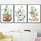 Настенная картина для детской комнаты с изображением оленя утки листа коала, Мультяшные скандинавские плакаты и принты, настенные картины для декора детской комнаты для девочек и мальчиков