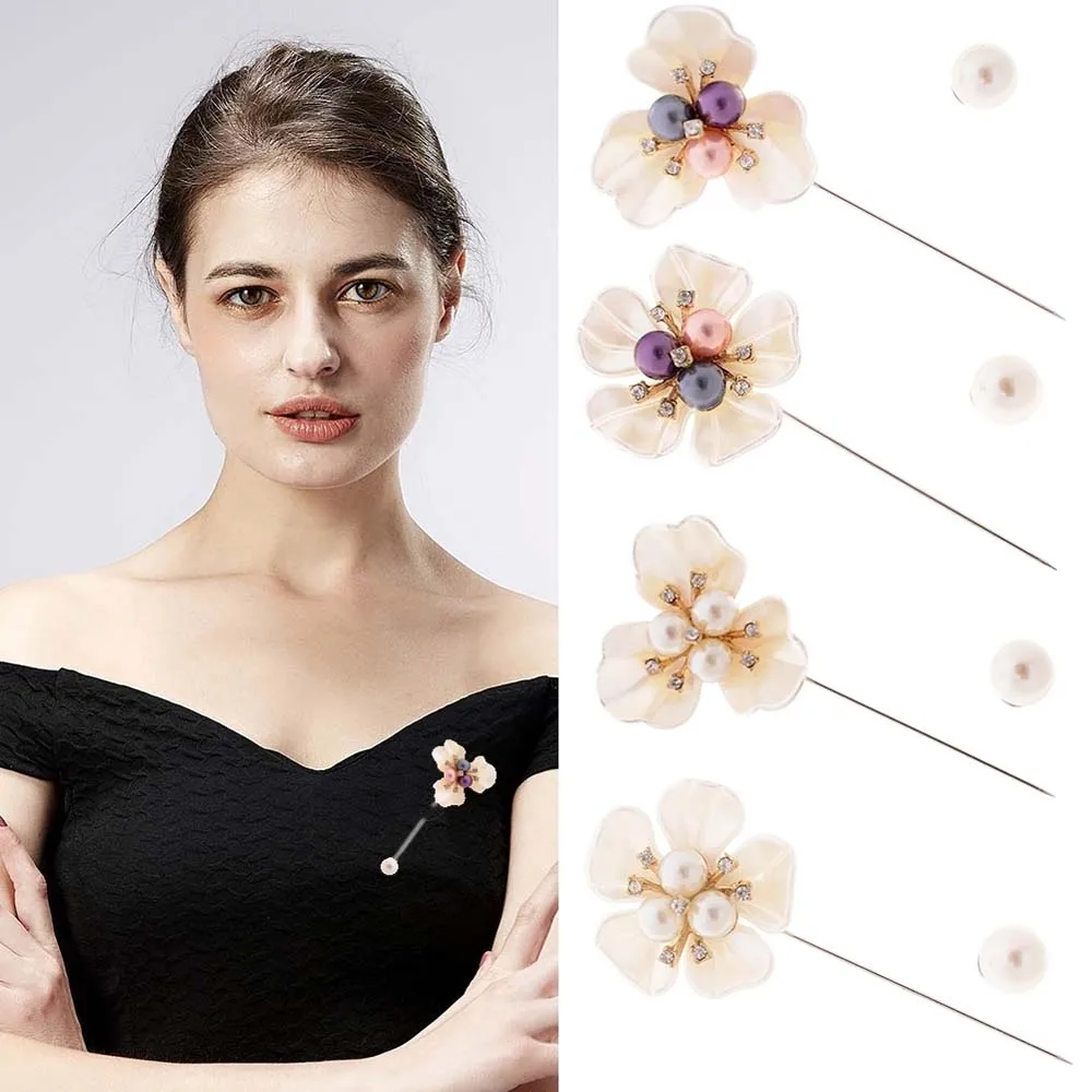 Высококачественная длинная брошь игла Жемчужный Цветок из горного хрусталя