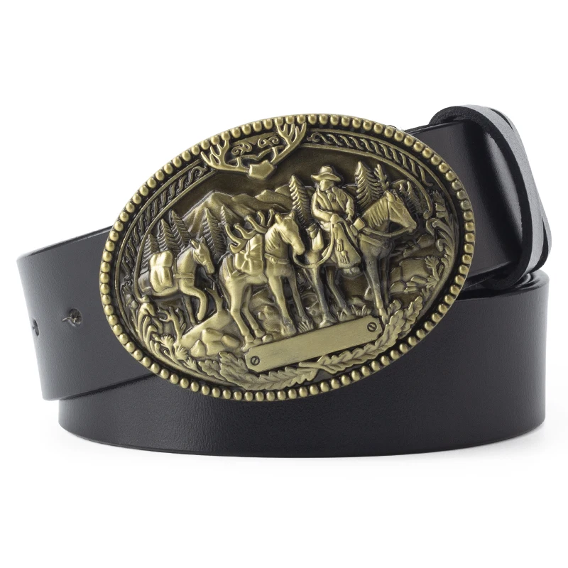 

Horse Series Belt Buckle Big Head Belt Buckle Vintage Belt Genuine Leather All-Match Trouser Belt Denim Unisex