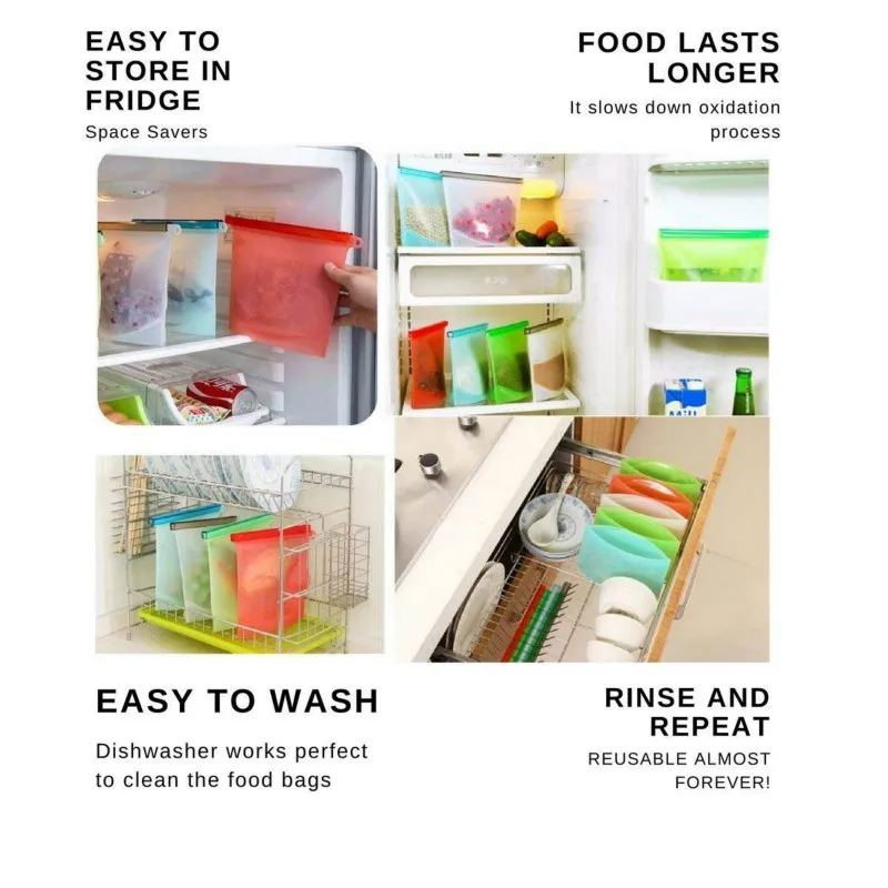 Многоразовый силиконовый Пакет для хранения овощей Герметичный пищевой