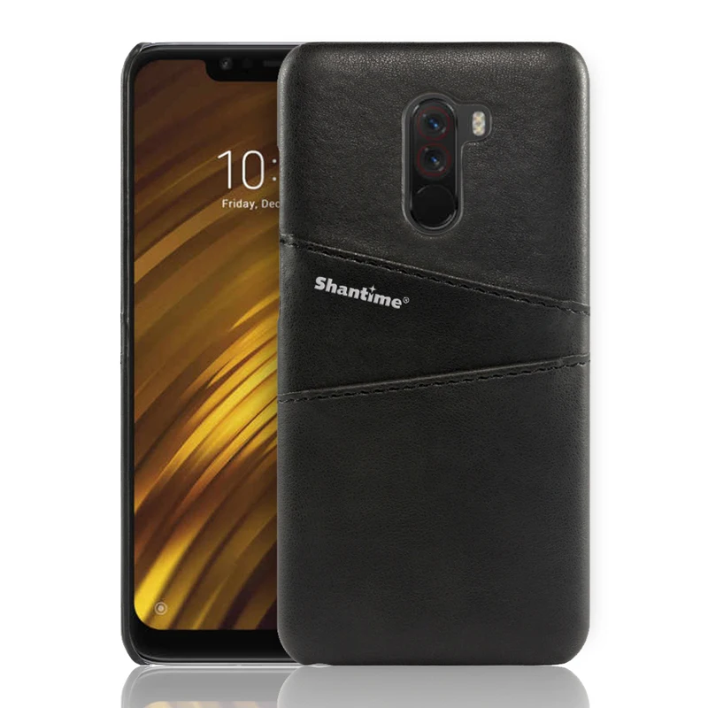 Роскошная Обложка на заднюю панель из искусственной кожи для Xiaomi Pocophone F1, чехол в деловом стиле для Xiaomi Poco F1, кошелек, отделения для карт, чехол для телефона - Цвет: BLACK