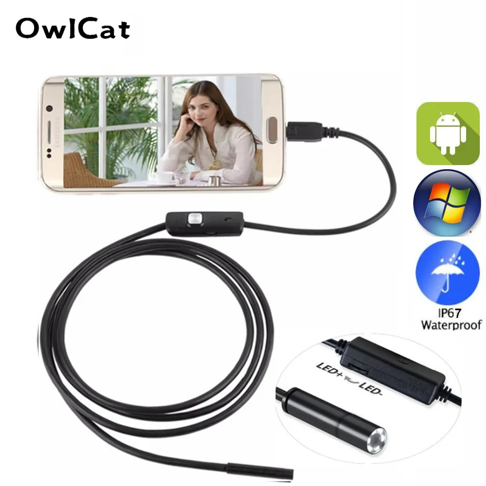 Камера Эндоскоп OwlCat USB объектив 5 мм 2 м 720P Android ПК|Камеры видеонаблюдения| |