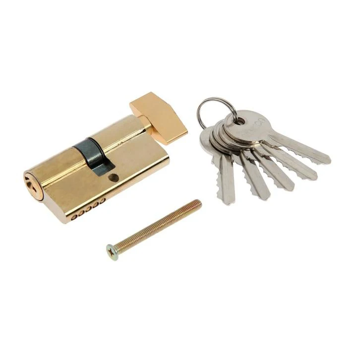 Цилиндровый механизм 60 мм с вертушкой английский ключ 5 ключей цвет золото -