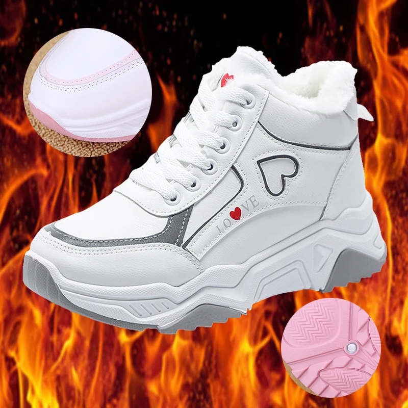 Women's Rubber Soft Warm Boots Women's High-Top Plush Sneakers Winter Thick-Soled Warm Running Shoes Snow Boots