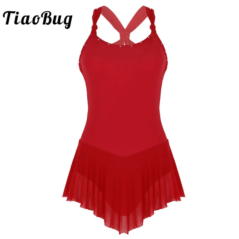 TiaoBug взрослый без рукавов крест накрест сзади Стразы балетные гимнастические
