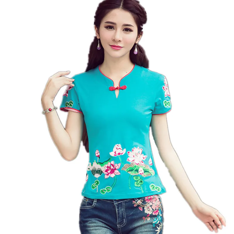 Женская блузка из хлопка с вышивкой черная и белая элегантная винтажная в стиле