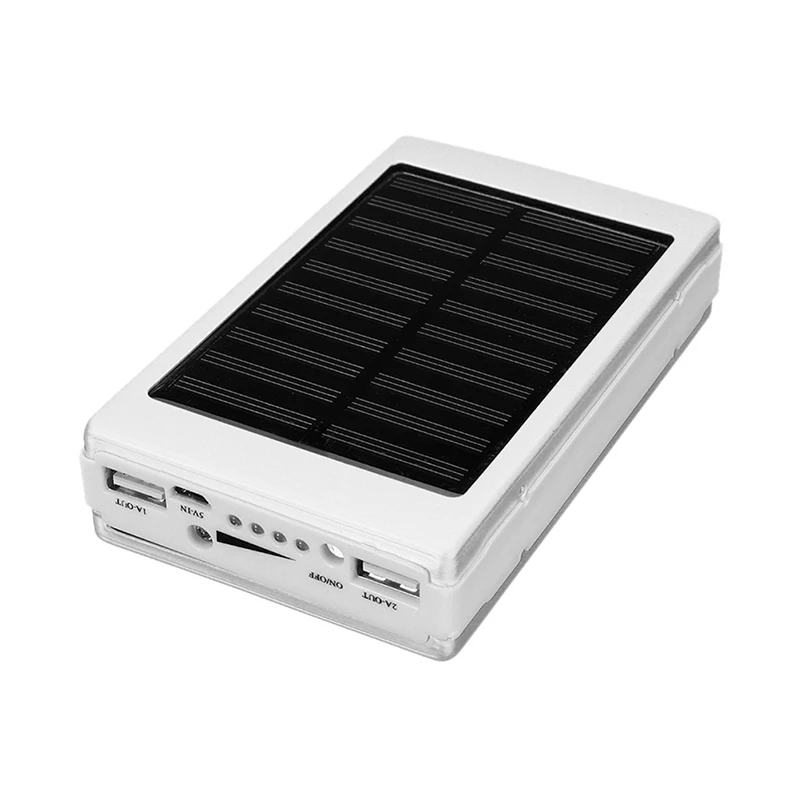 Портативный корпус для пустой батареи Power Bank с солнечной батареей на 20000 мАч, с двумя USB-портами и светодиодной подсветкой.