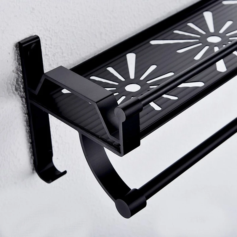 

Space Aluminum Bathroom Shelf Black Bathroom Shelves Rack with Hooks Wall Mounted Corner Multifunction Shelf