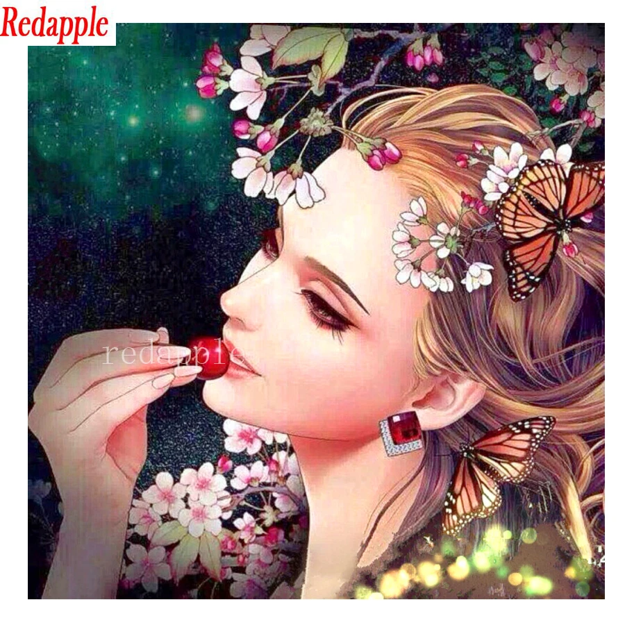 Полностью сверлильные квадратные картины с кристаллами Алмазная вышивка Вишня