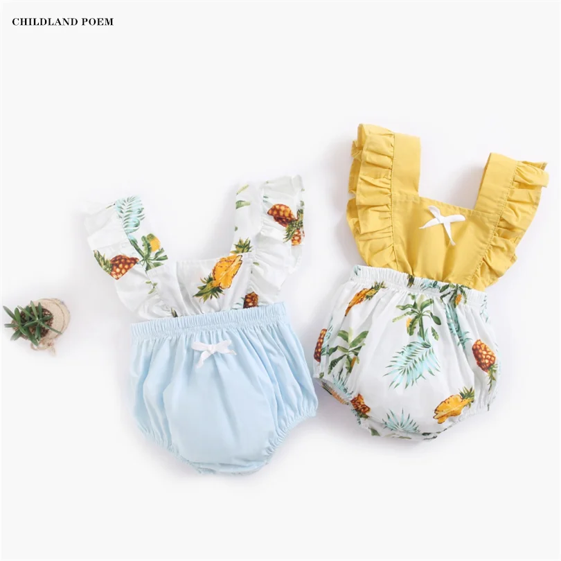 

Newborn Baby Girl Romper Ruffle Floral Infant Toddler Baby Jumpsuit Cotton Backless Baby Sunsuit Playsuit Overalls Baby Clothes
