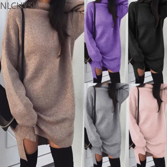 

Ladies Turtleneck Sweater Mini Dress Long Sleeve Turtleneck Knit Dress Fall Winter Casual Loose Warm Sweater OversizedSweatshirt