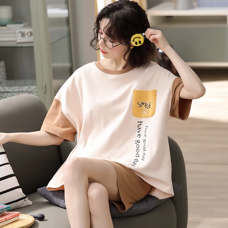 

Women's pajamas Suit With Shorts Lady Home Clothes set Sleepwear Cotton