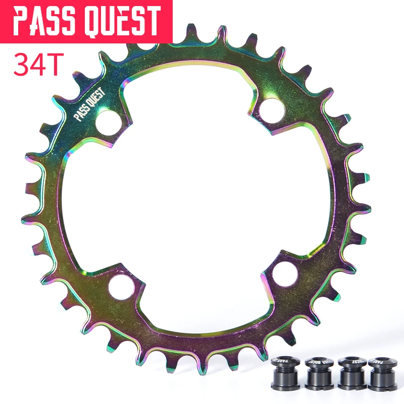 Pass Quest велосипедная Звездочка 96 BCD 32T 34T 36 т 38 40 т 42 44 46 т 48 велосипед Звездочка M6000/7000/8000/9000 11/22S один диск - Цвет: Titanium plating 34T