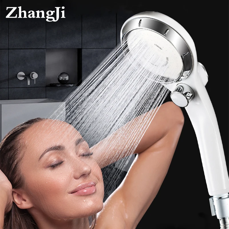 

ZhangJi Large Panel Shower Spray Nozzle Handhold Shower head Water Saving High Pressure Stepless Adjustable Button Rotating SPA