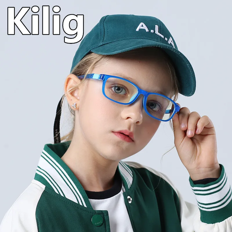 

Square Children Blue Light Glasses Girl Boy Optical Frame Kids Flexible Clear Lenses 3-13 Anti Reflective Computer UV40 Eyeglass