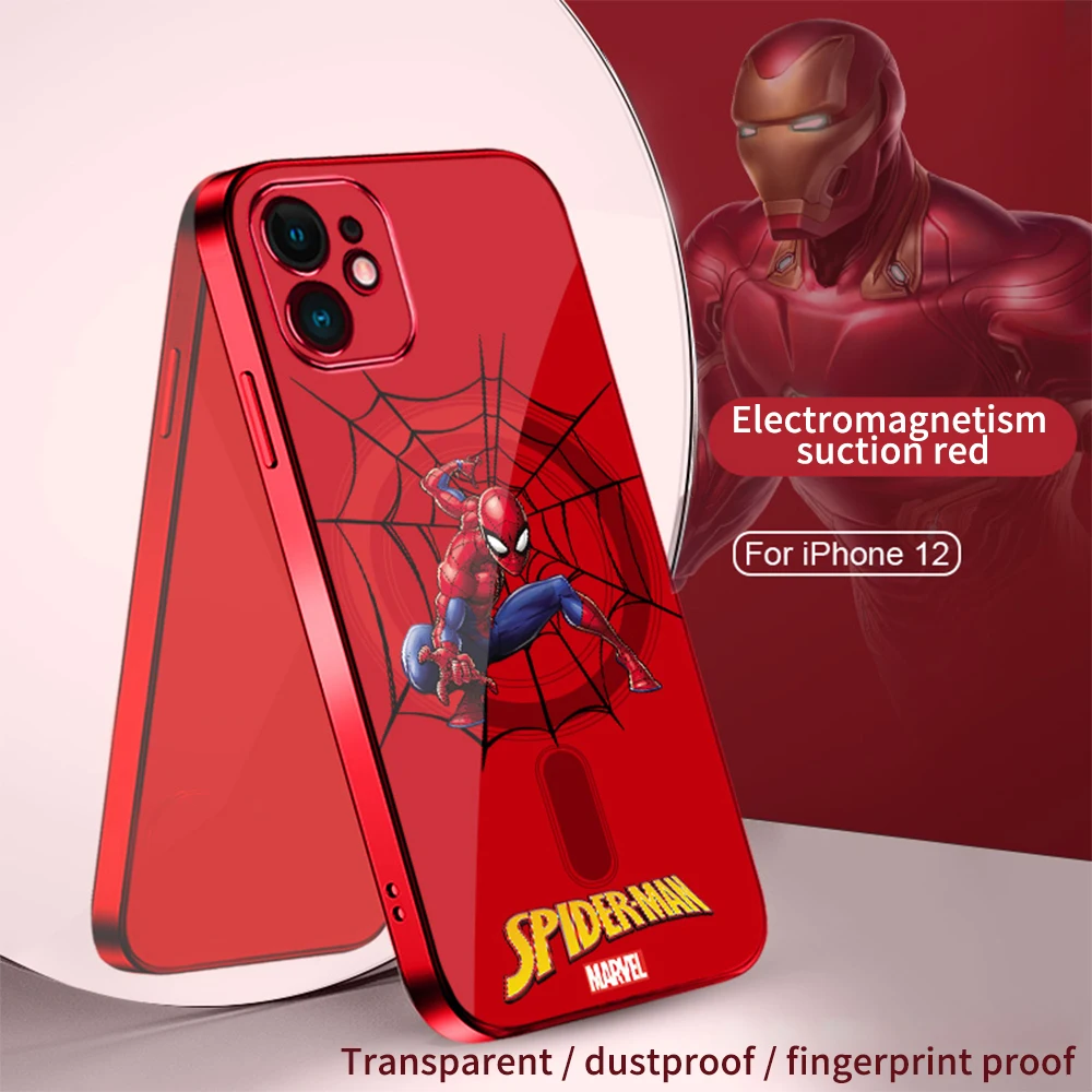 

Marvel Magsafe Mobile Phone Case for iPhone 11 12 Mini Pro MAX Magnetic Suction Spiderman Anti-fall Phone Cover