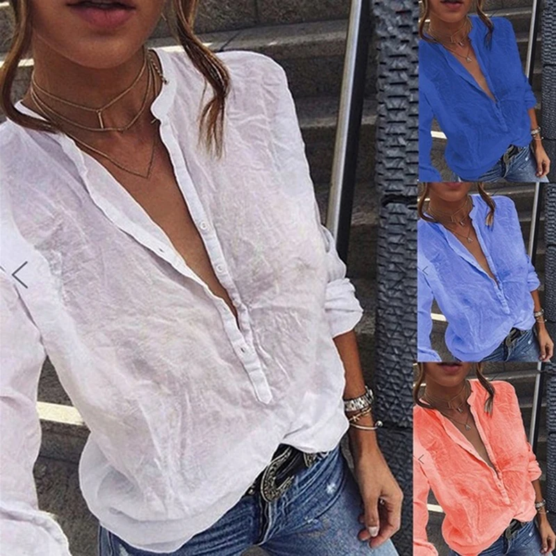 Весенняя Повседневная рубашка женская короткая дышащая удобная однотонная с