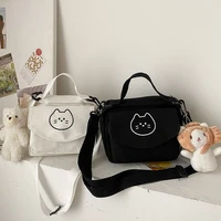 women solid color canvas bag mini cat single shoulder bag wallet students messenger bag cute pendant bag handbag buckle zipper