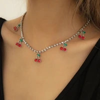 european and american retro necklace with rhinestones red cherry popular new fruit tassel chain necklace for female gifts