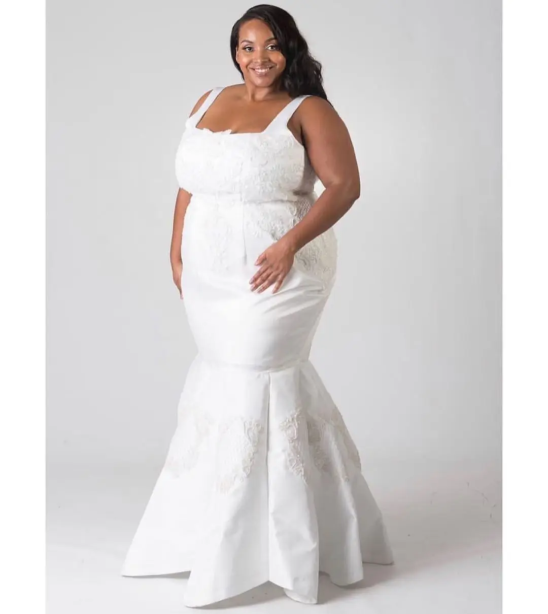 

Plus Size Satin Mermaid Wedding Dress Appliques Lace Bridal Gown Vestidos De Novia Arabic Aso Ebi
