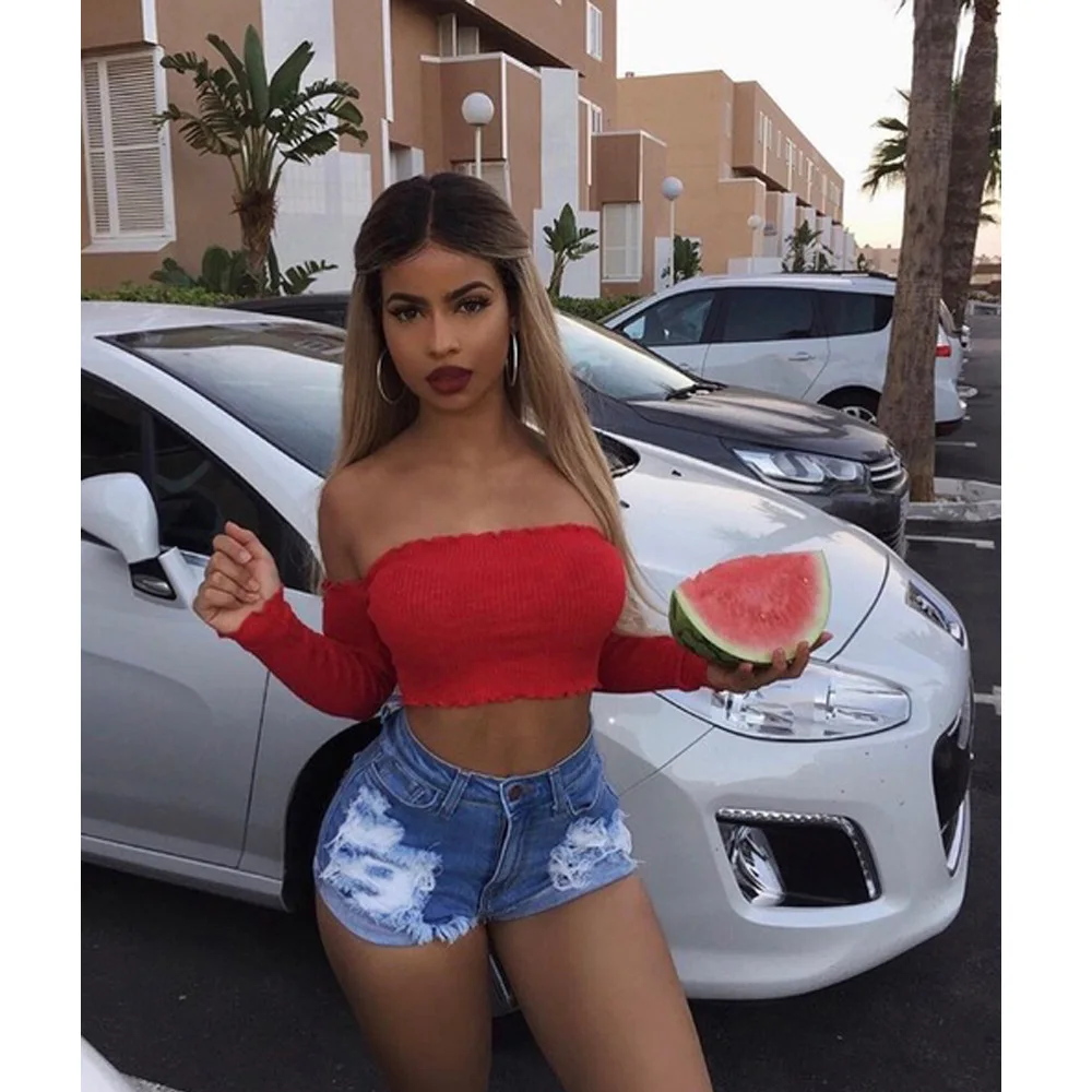 Летние джинсовые шорты с высокой талией облегающие Женские Популярные