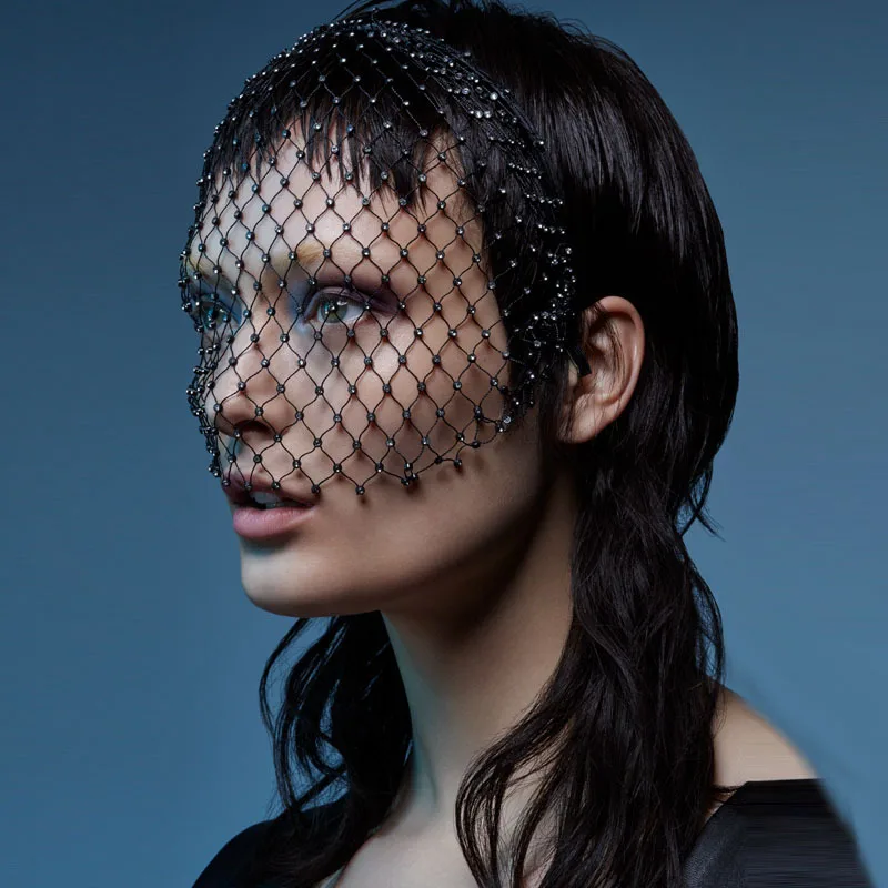 Черная Роскошная повязка на голову стразы головной шарф кристаллы птичья клетка