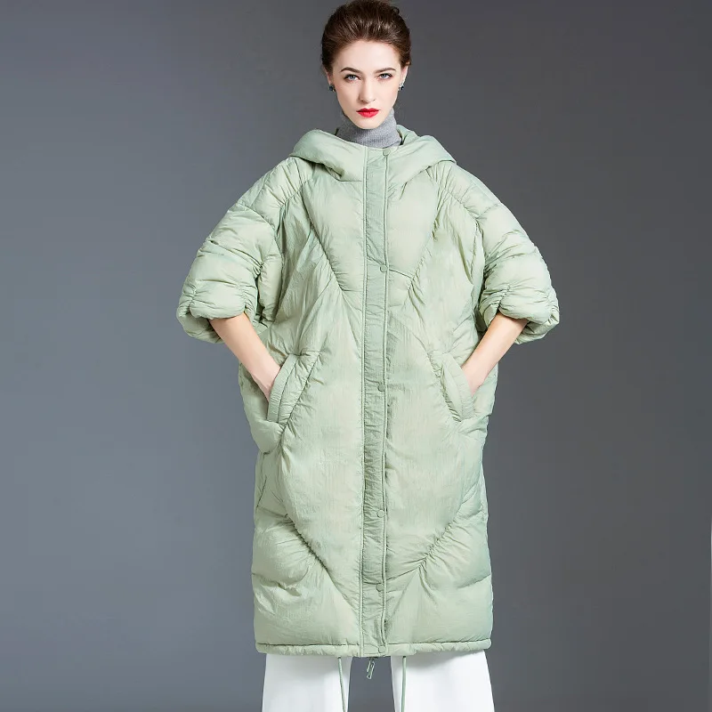 90% For 2021 Oversized Thick White Duck Down Asymmetric Zipper Warm Women Coats and Jackets Winter