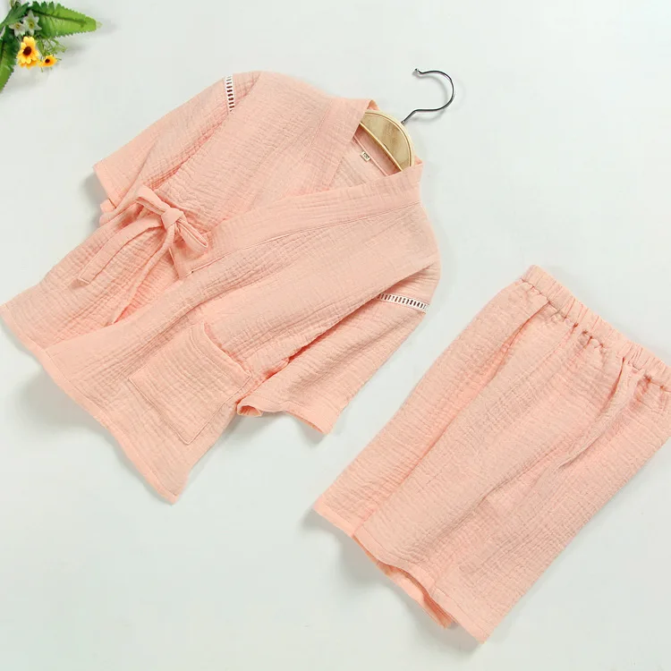 Банный халат-кимоно из хлопка и крепа мытый банный халат с короткими рукавами в