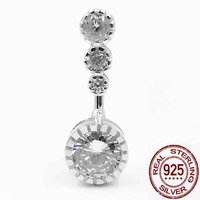crystal zircon belly navel bar ring piercing jewelry 925 silver for women body piercing jewelry fashion