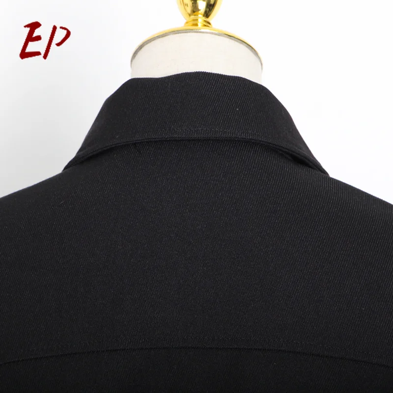

EP New Clothing Autumn 2021 Female Fashion Vintage Rivet Button Jacket For Women Lapel Long Sleeve Casual Short Tops