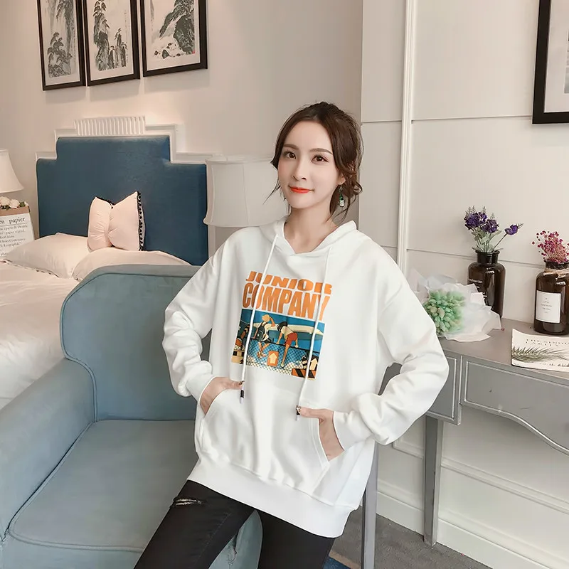Толстовки женские с простым принтом Kawaii Ulzzang Harajuku мягкие модные весенне-осенние