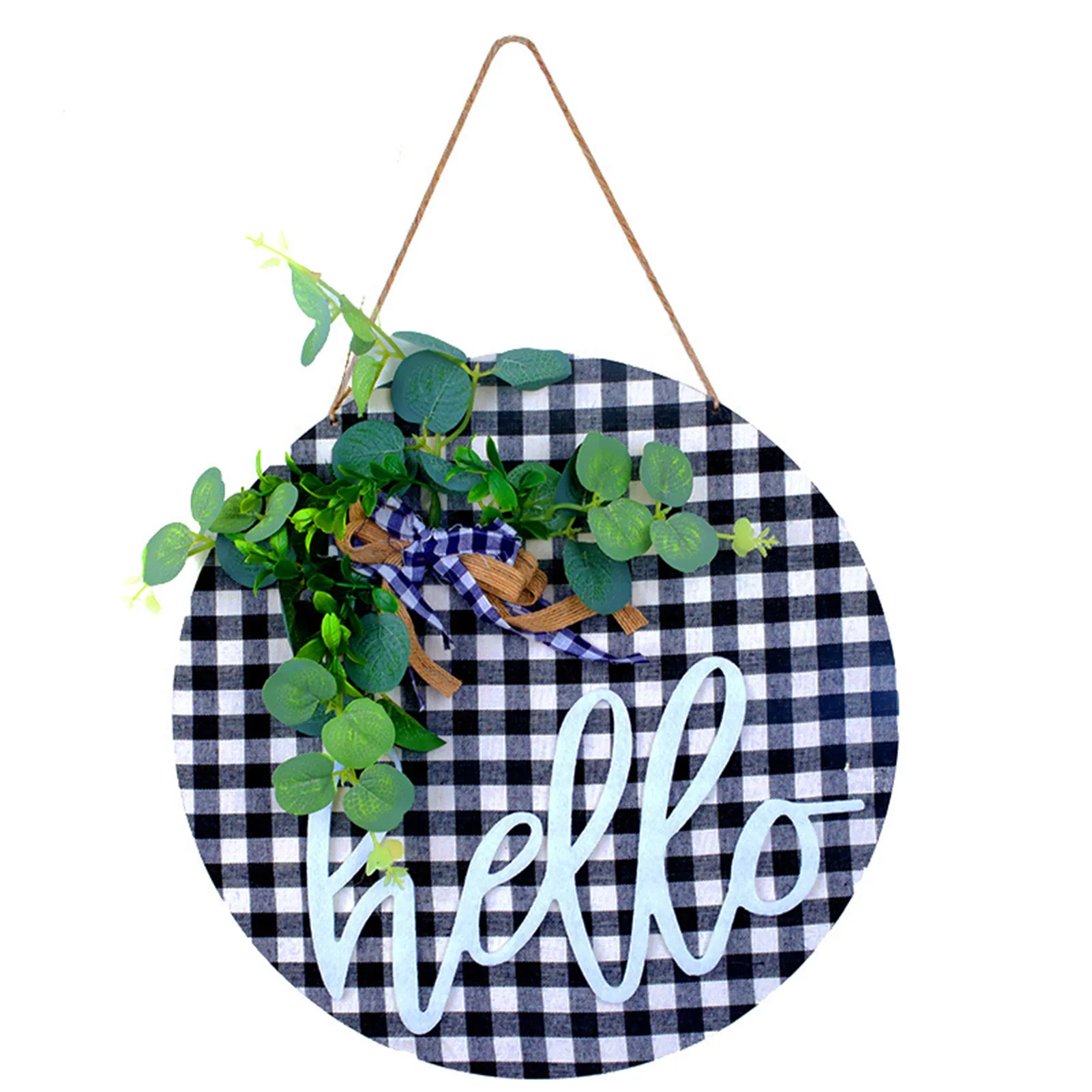 

Plaid Door Welcome Sign Hanging Wreath Pendant Craft Decoration