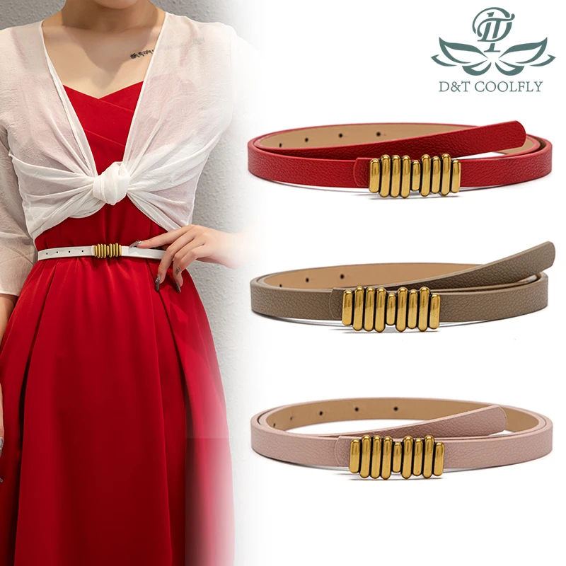 D&T 2021 New Fashion Hot Sell Belt Women PU Leather Material Brass Texture Alloy Buckle Luxury Formal Casual Style Elegant Belt