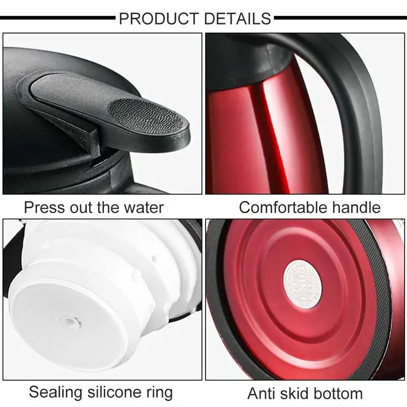 

Stainless Steel Thermal Bottle Coffee Tea Carafe 2L Double Wall Insulated Vacuum Flasks Hot and Cold Water Jug Pot