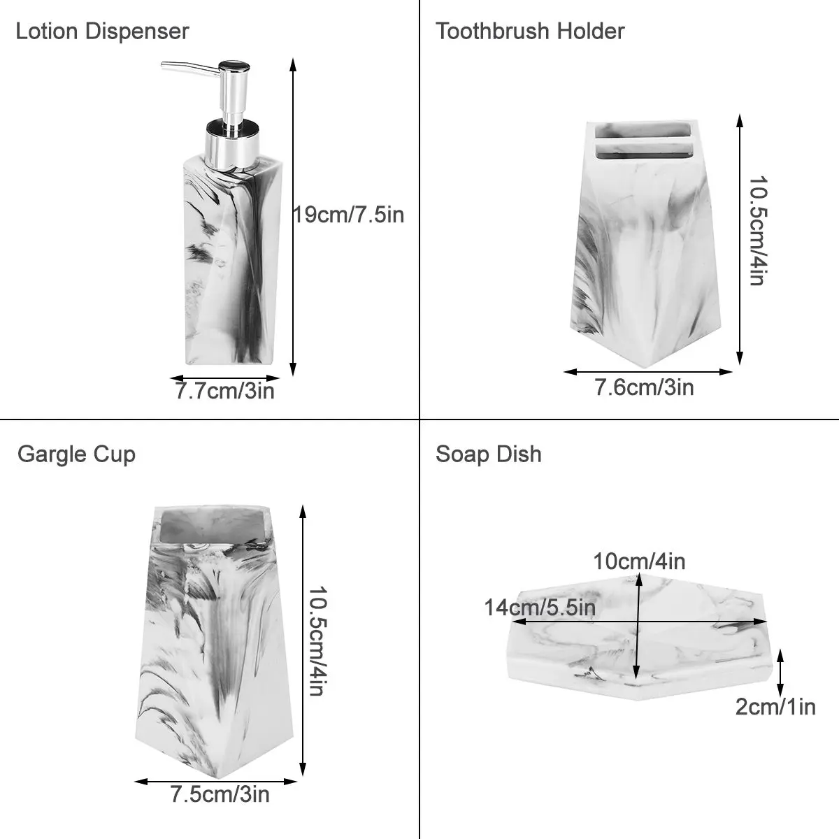 

Modern Resin 4PCS Bathroom Accessory Set Toothbrush Holder Lotion Dispenser Soap Tray Mouthwash Cup Pump Bottle Toiletries Set