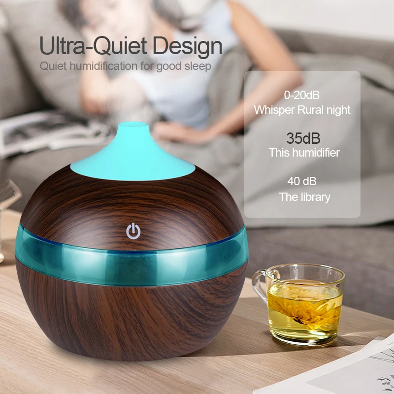 KBAYBO 300ml Mini USB Air Humidifier essential Oil Diffusers Wood Electric humidifier with LED night light mist maker for Home | Бытовая