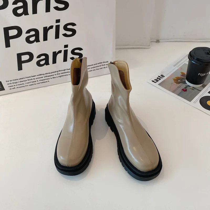 

Chelsea Short Boots Women's Shoes Casual Sleeve Ankle Boots Women Fashion Round Toe Back Zipper Thick-soled Boots