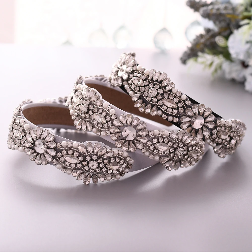

100% Handmade Stunning Wedding Rhinestone Hairbands Bridal Tiara Wedding Headpieces Silver Diamond Headband Baroque Head Hoop