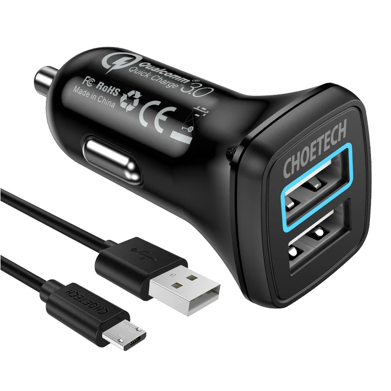 With Micro USB Cable Автомобильное зарядное устройство CHOETECH 30 Вт с двумя usb-портами, быстрая зарядка 3,0, зарядное устройство для мобильного телефона iPhone 11 Pro Max samsung Xiaom huawei, автомобильное зарядное устройство - Тип штекера: With Micro USB Cable