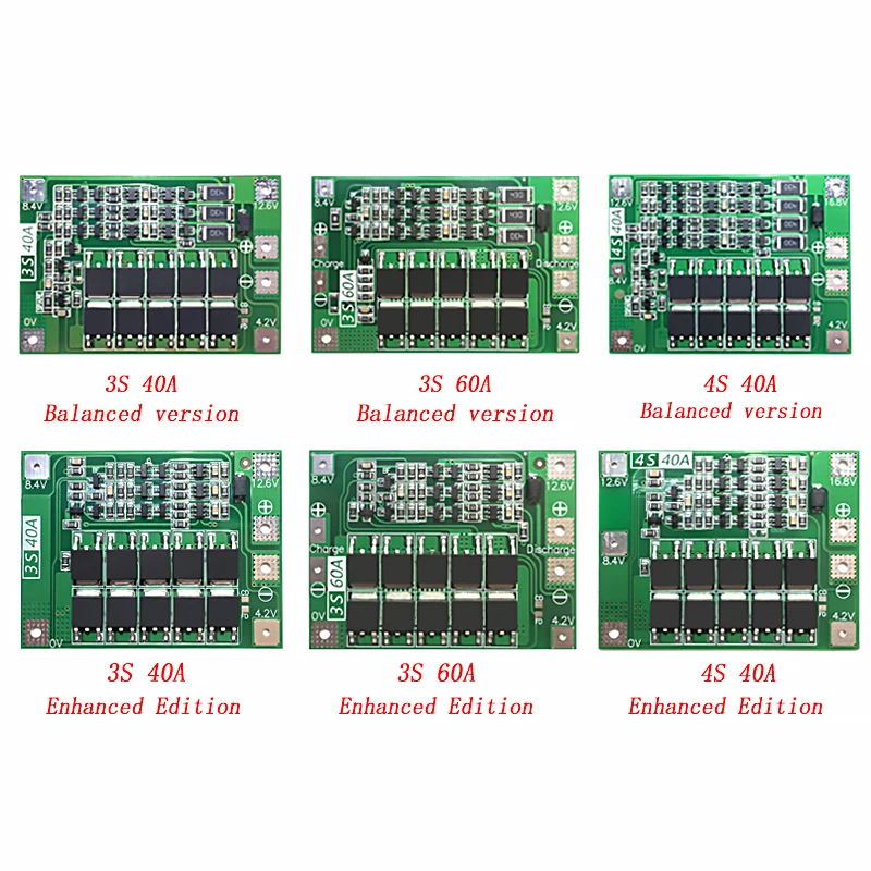 Защитная плата 3S/4S 40A/60A 18650 BMS для зарядки литий ионных батарей двигателя
