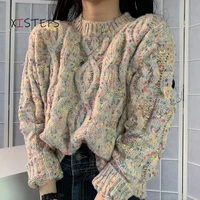 ins hot women colorful sweaters for women loose thick winter coarse yarn pullovers female pull femme fashion knitwear 2021 new