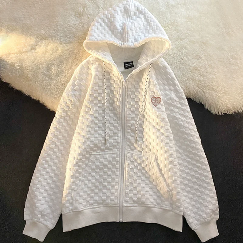 

Женский кардиган с капюшоном, свитер на молнии с капюшоном, Толстовка Оверсайз с вышивкой, кардиган с длинными рукавами и карманами в стиле ...