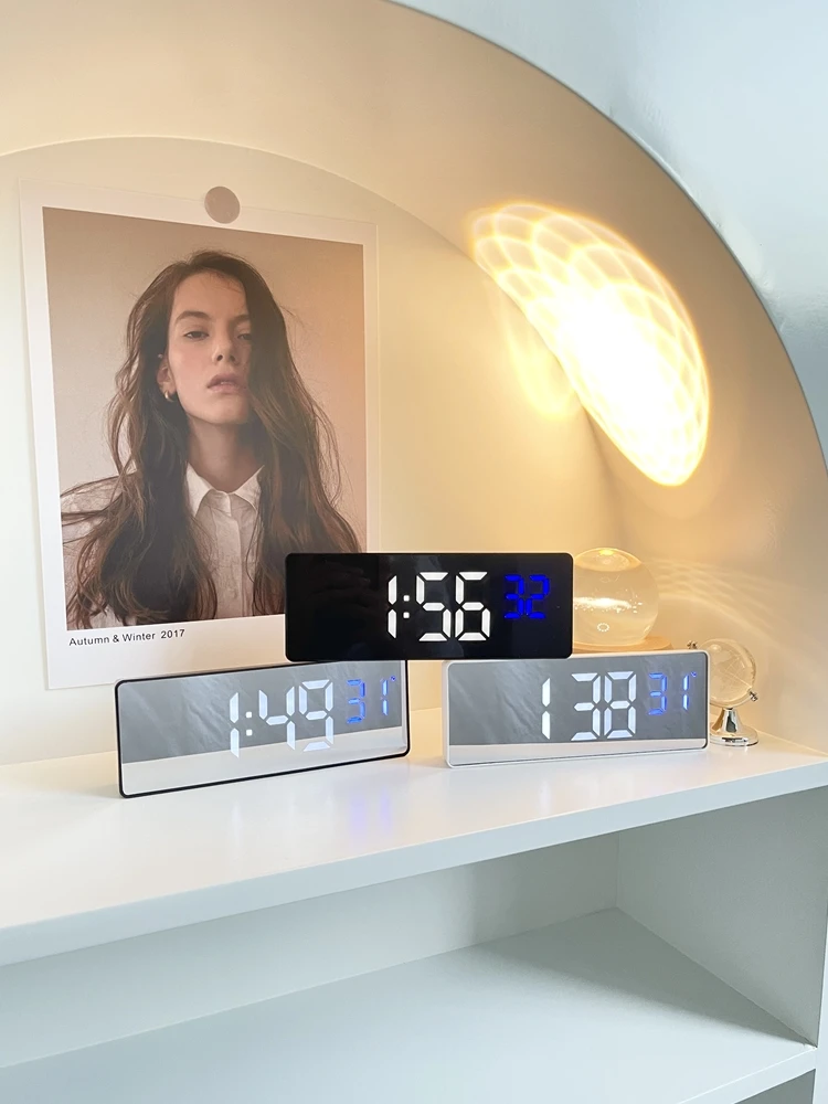 Зеркальные светодиодные цифровые часы настольные электронные украшения