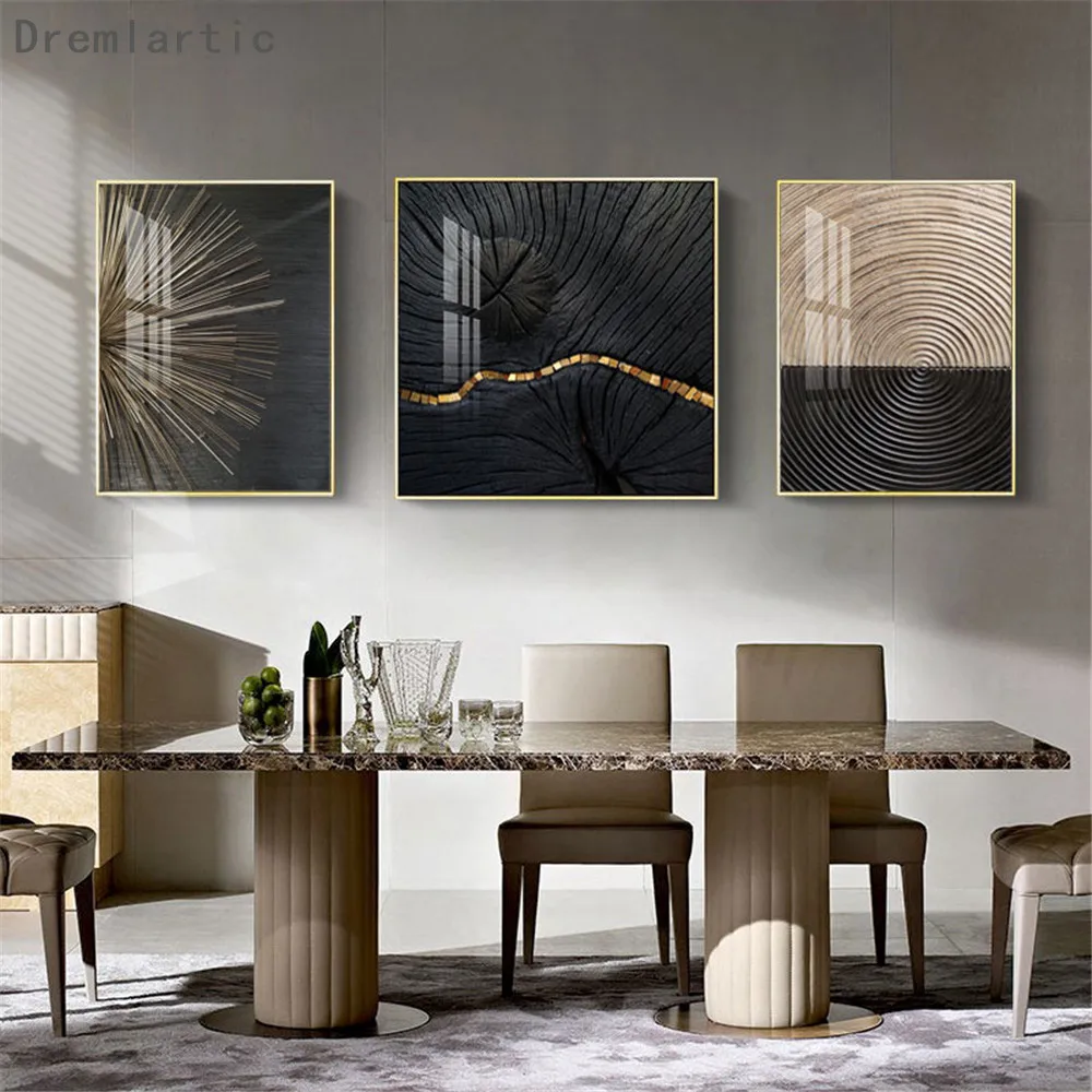 Radiating Line Золотая фольга деревянное кольцо # q Декор холст плакат декоративная