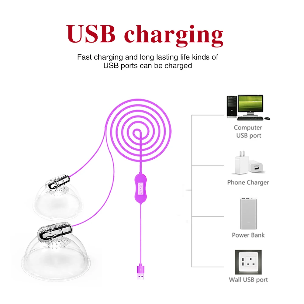 USB Перезаряжаемый Вибратор на присоске для сосков Электрический увеличитель