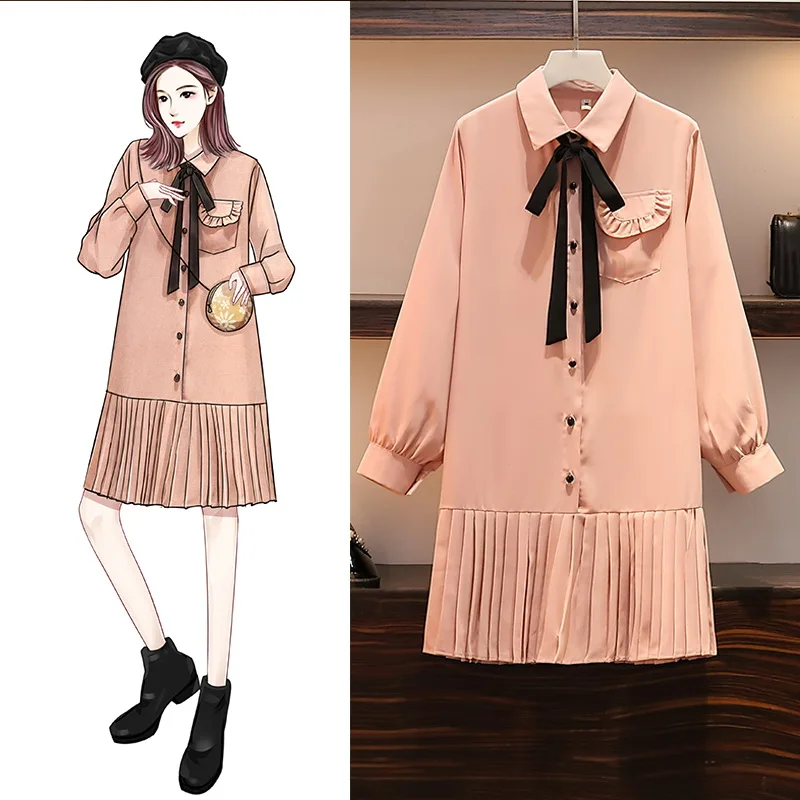 Платье большого размера женские шифоновые платья-рубашки со складками прямые