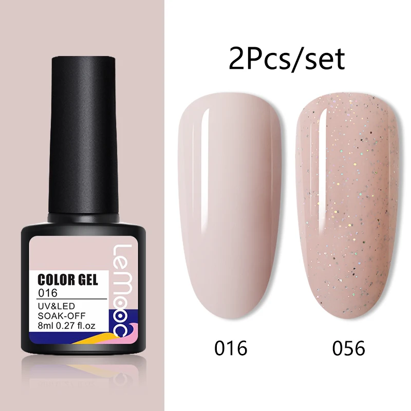 LEMOOC 2pcs/set Glitter Nude UV Gel Polish Set Pink Color Series Led Nail Sparkling Shining | Красота и здоровье