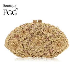 Женский Вечерний Клатч Boutique De FGG, блестящая сумочка цвета шампанского с цветами и кристаллами, вечерняя сумочка для торжественных случаев, Свадебный Кошелек