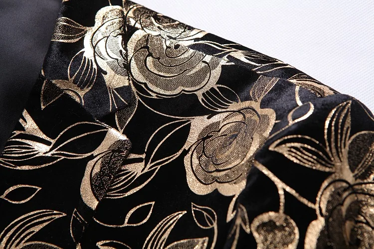 Для мужчин s с цветочным узором в виде роз Золотое Платье Комплекты Slim Fit костюм